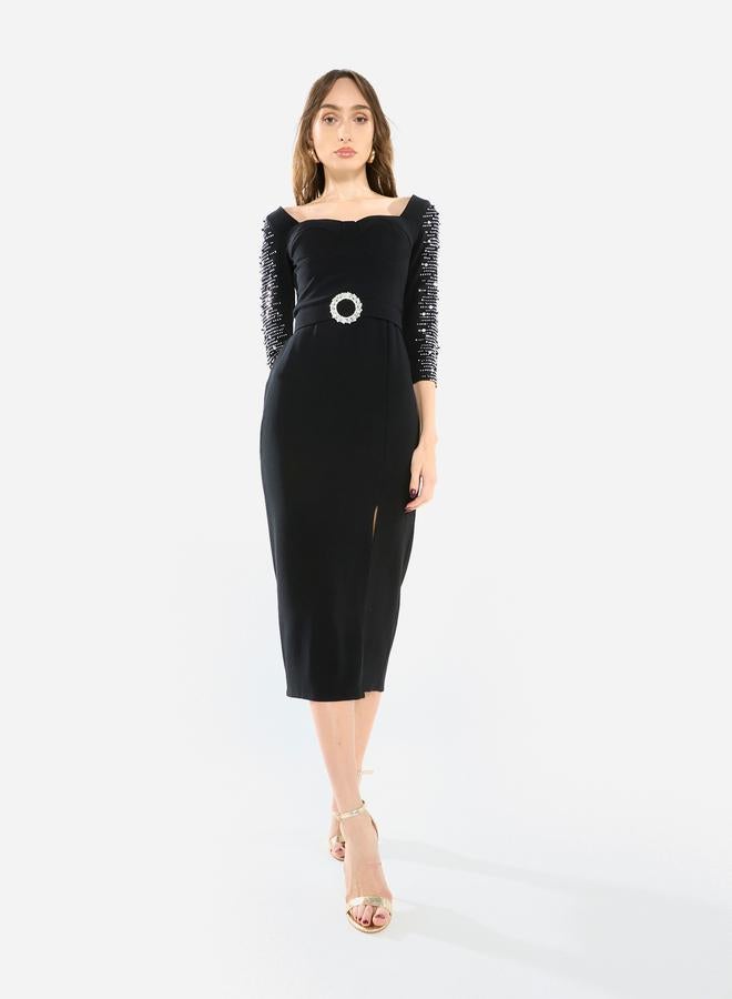 House of Moda Women Embellished Sleeve Midi Dress - Image 1